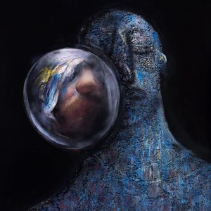 Szabó Tamás: Sötét napok 1., 2021, vegyes technika, vászon, 150×110 cm Fotó: Deim Balázs